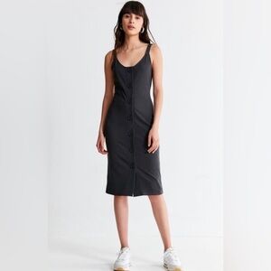 Urban Outfitters Ribbed Button Front Midi Dress Black Size Large